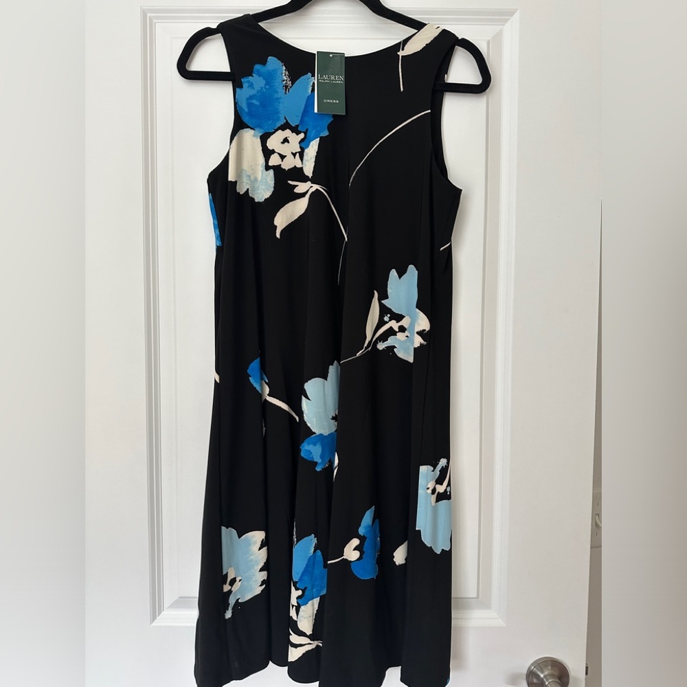 Lauren Ralph Lauren Women's Sleeveless Trapeze Printed Dress NWT Size 10 black